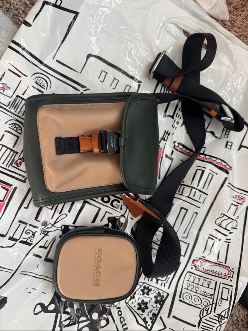 Charter North/South Crossbody With Hybrid Pouch In Colorblock Green/Tan